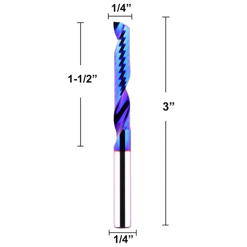 Jiiolioa O Single Flute 1/4" Shank Extra Long 3" Solid Carbide CNC Router Bits Spiral End Mill for Aluminum Acrylic PVC MDF Plastic - Image 2